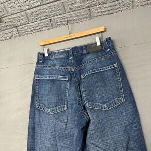 Basic Code Mens‎ W32 L34 Wide Leg Skater Jeans Blue Baggy Y2K Crosshatch Denim